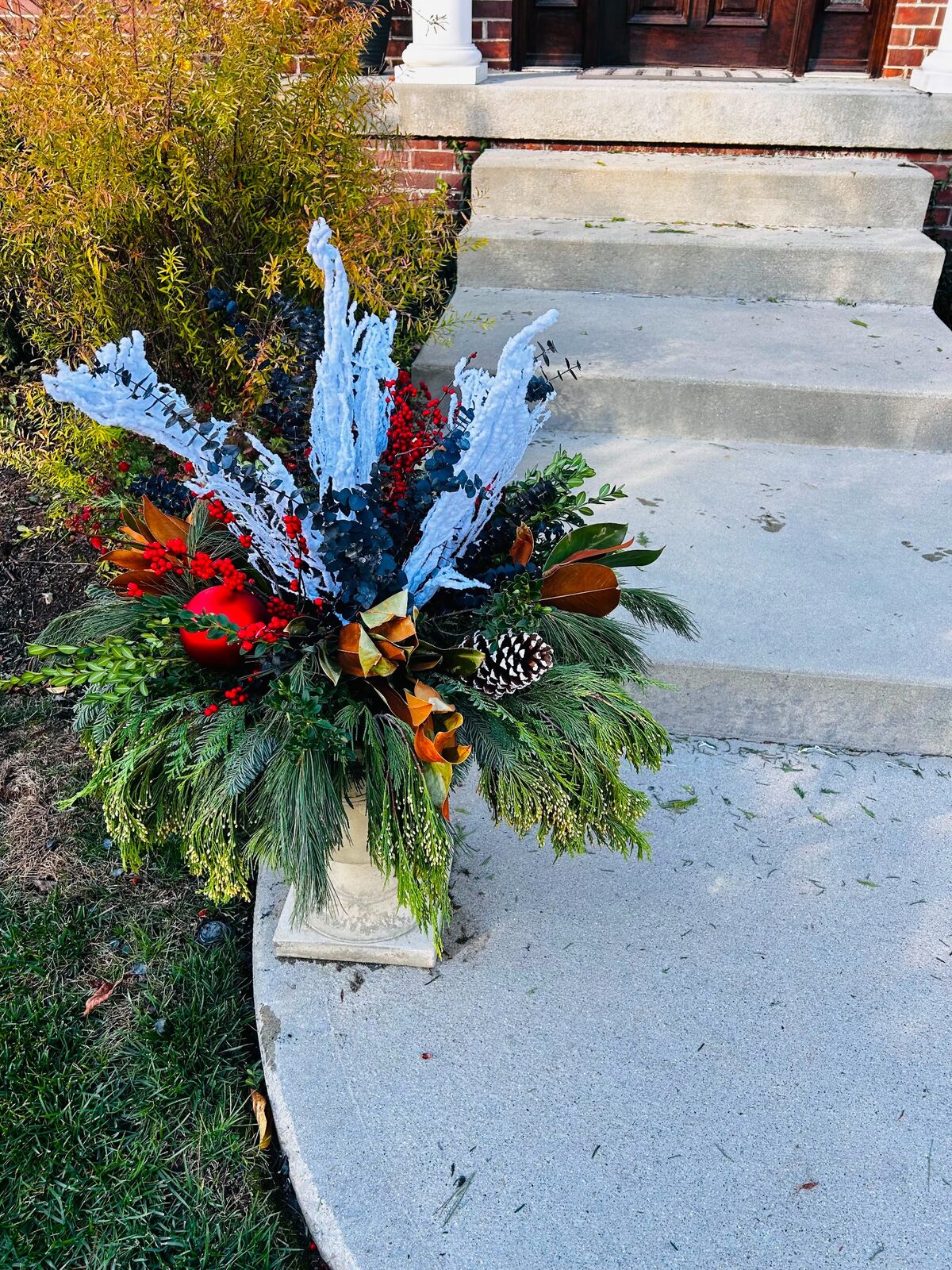Winter entry container by M&J Landscaping